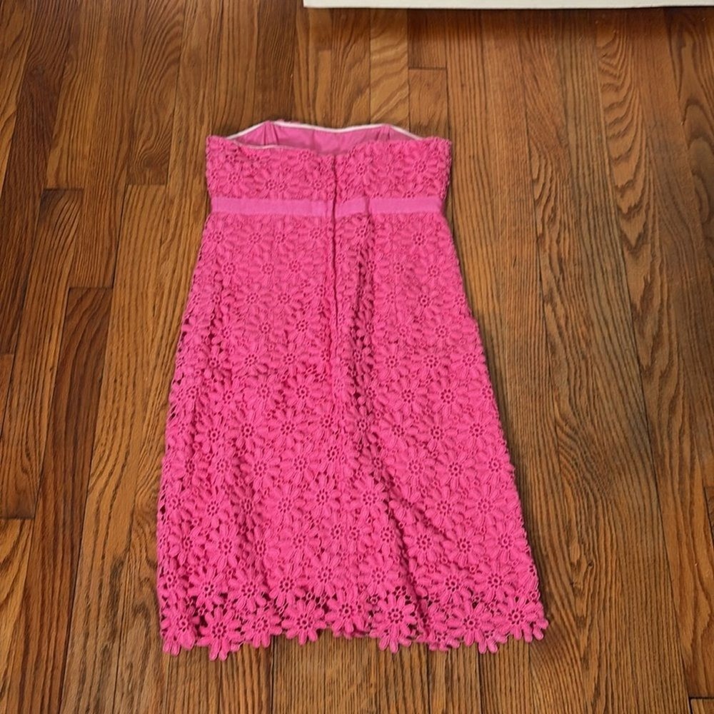 Lilly Pulitzer Bowen Pink Floral Eyelet Lace Strapless Empire Waist Dress Size 0 - Picture 3 of 8